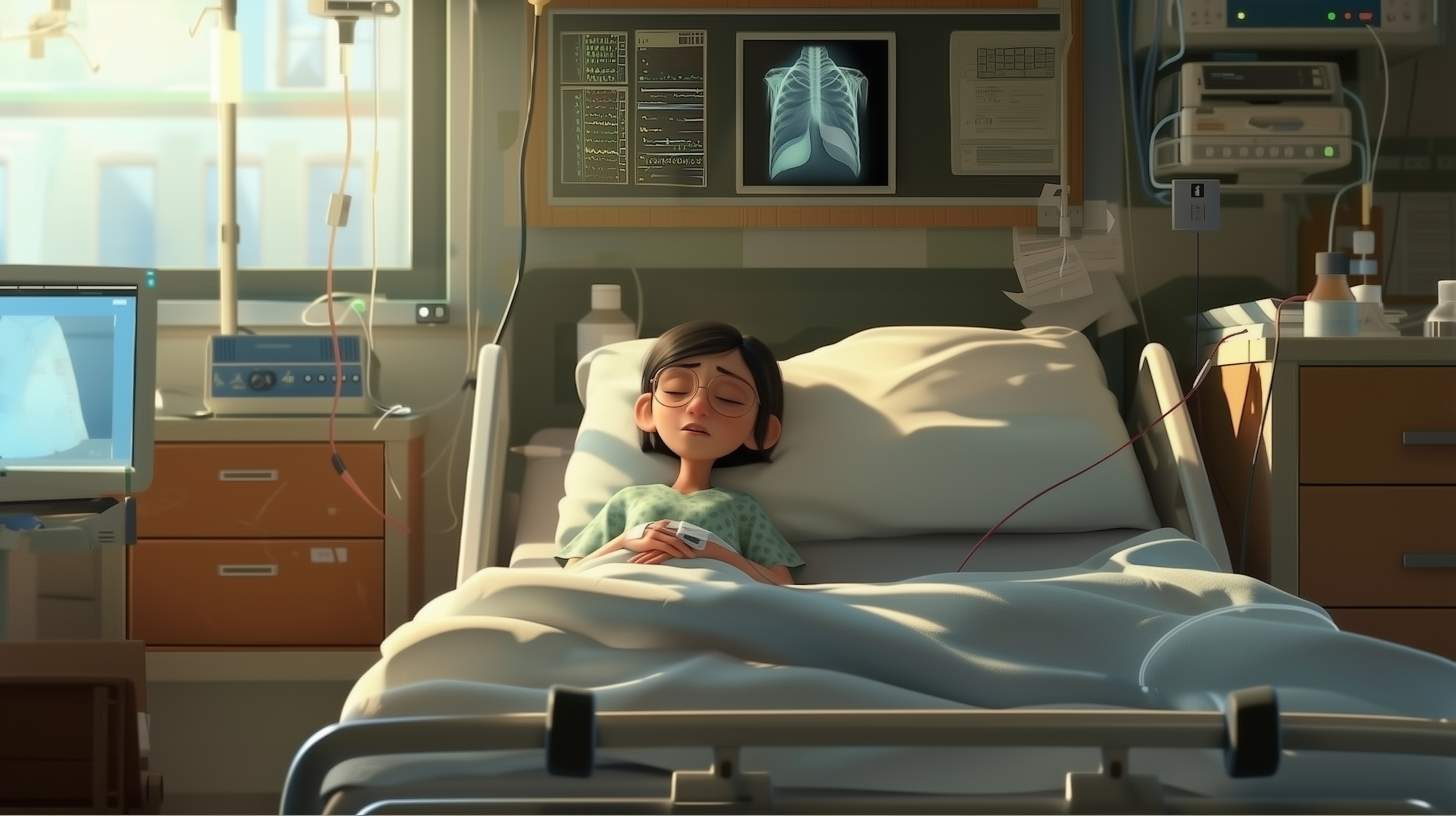 Alex lying in a hospital bed
