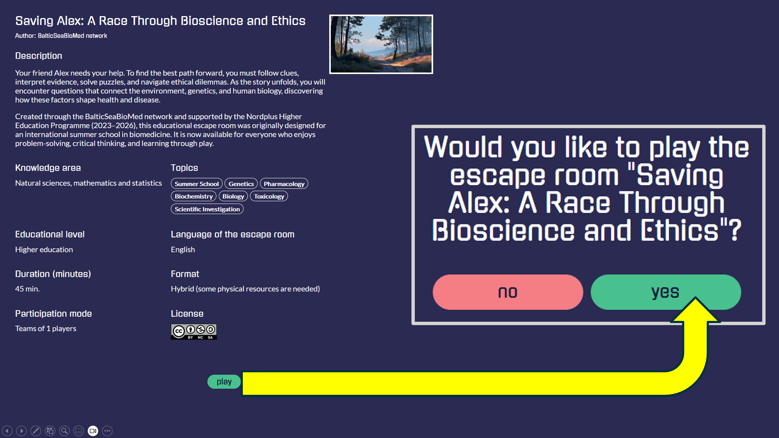 Screenshot: the access passcode prompt for Saving Alex, with arrows pointing to the passcode field and the yes button